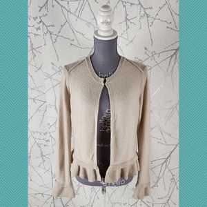 Part Two Ivory Beige Wool Blend Ruffle Peplum Cardigan